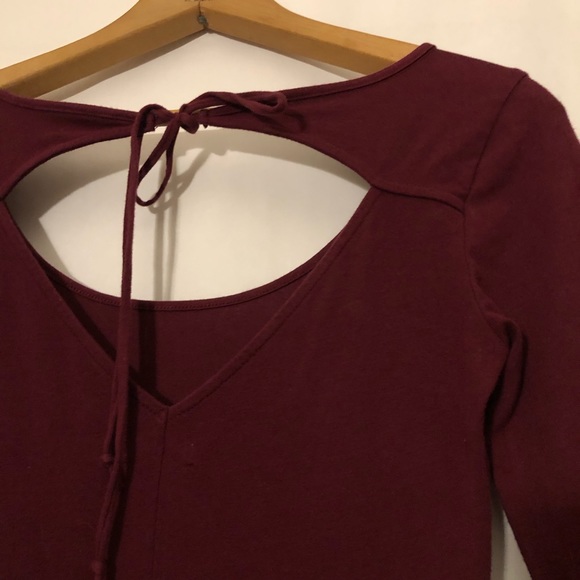 AEO Burgandy Skater Dress Open Tie Back Scoop Neck - Picture 6 of 8